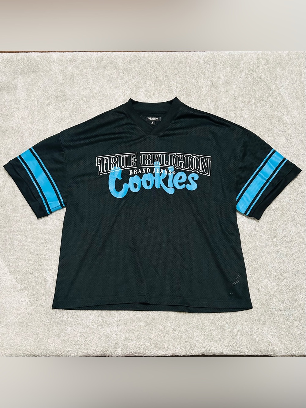 True Religion x Cookies Mesh Jersey Tee Men’s Small Black Blue Streetwear
